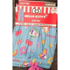 Hello Kitty Sleep Pants XL Blue Pockets Drawstring Soft Relaxed Fit New